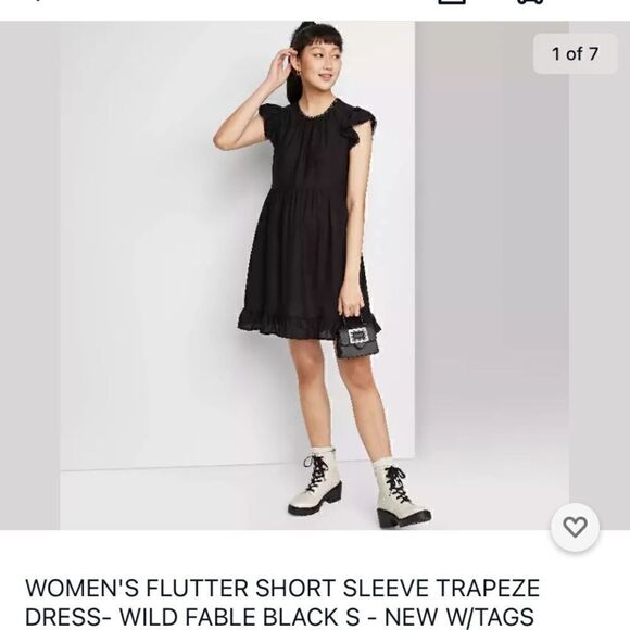 Women’s Black black Flutter short  sleeve dress - Picture 2 of 2